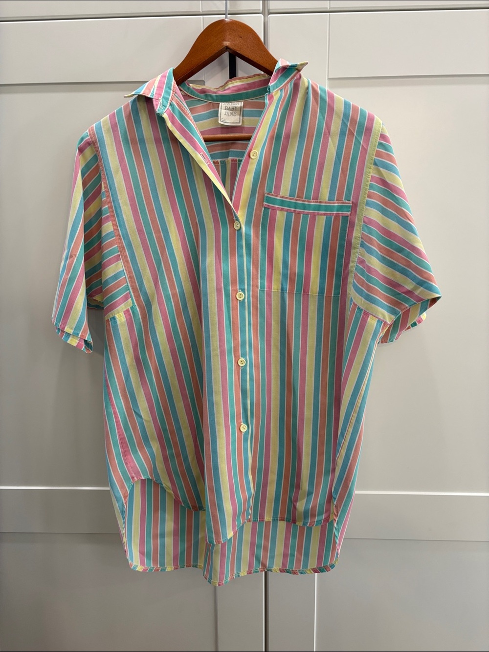 Sweet Baby Jane Multicolor Pastel Stripe Button-Down Shirt